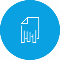 Symbol eines Dokuments, das unten in Linien zerfällt, auf blauem Hintergrund