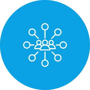 Symbol für Vernetzung von Personen auf blauem Hintergrund.