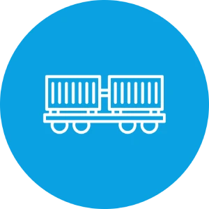 Symbol eines Güterwaggons auf blauem Hintergrund
