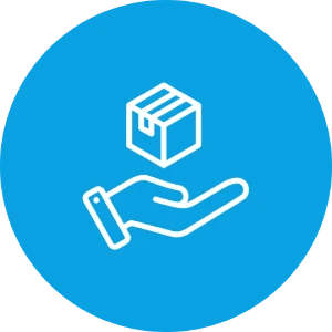 Hand mit Paket-Symbol auf blauem Hintergrund