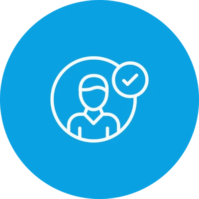 Symbol einer Person mit einem Häkchen in einem blauen Kreis.