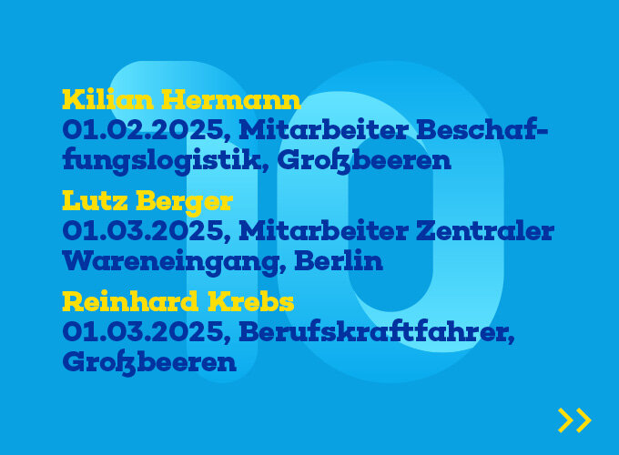 Liste mit Namen, Daten und Berufsbezeichnungen auf blauem Hintergrund.