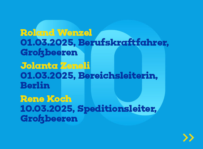 Liste mit drei Namen, Daten, Berufen und Orten auf blauem Hintergrund.