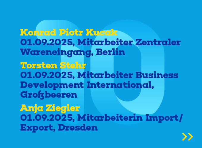 Drei Mitarbeitende mit Eintrittsdatum 01.09.2025 und ihren jeweiligen Arbeitsbereichen und Standorten.